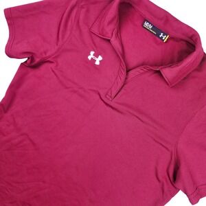 Under Armour Polo Shirt Women Medium Red Short Sleeve Loose Fit Athletic Preppy